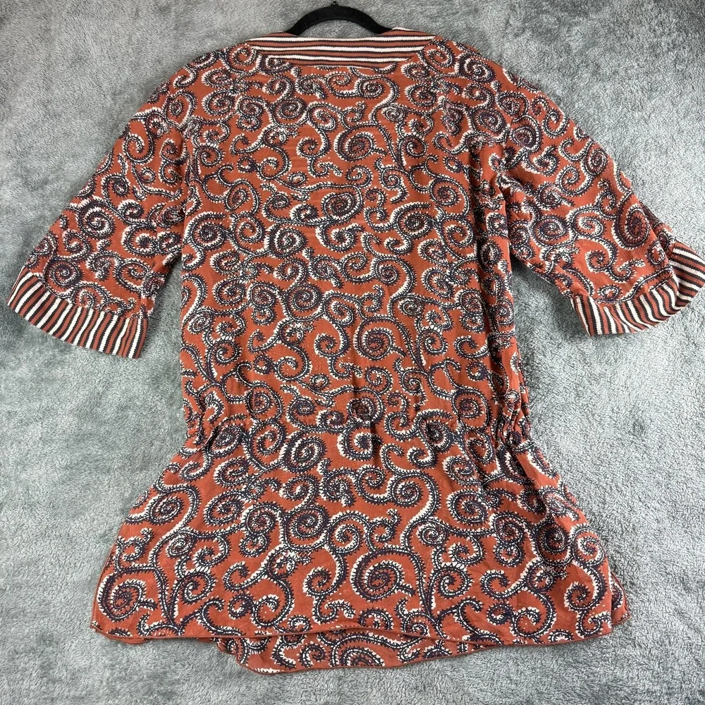 Tory Burch Womens XS Silk Boho Sapello Tunic Paisley Striped Trim 51112639‎